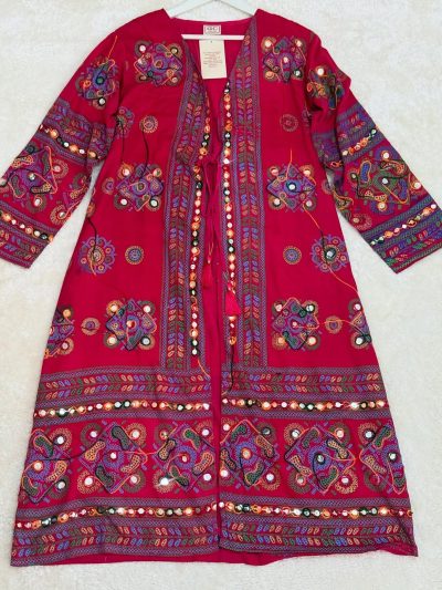 Pamuklu Kök Boya ve İplik İşlemeli Standart Beden Kimono